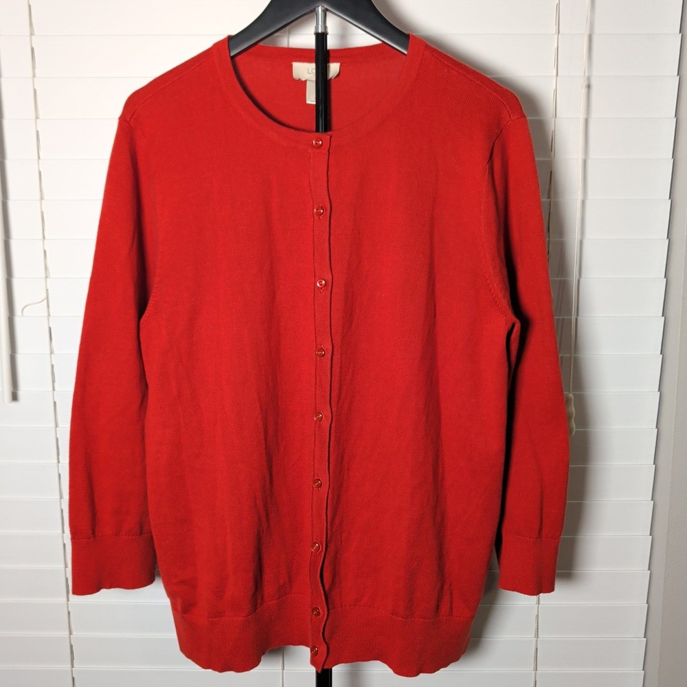 Loft Outlet Cardigan Sweater Women XL Red Button Front Cotton Blend Excellent